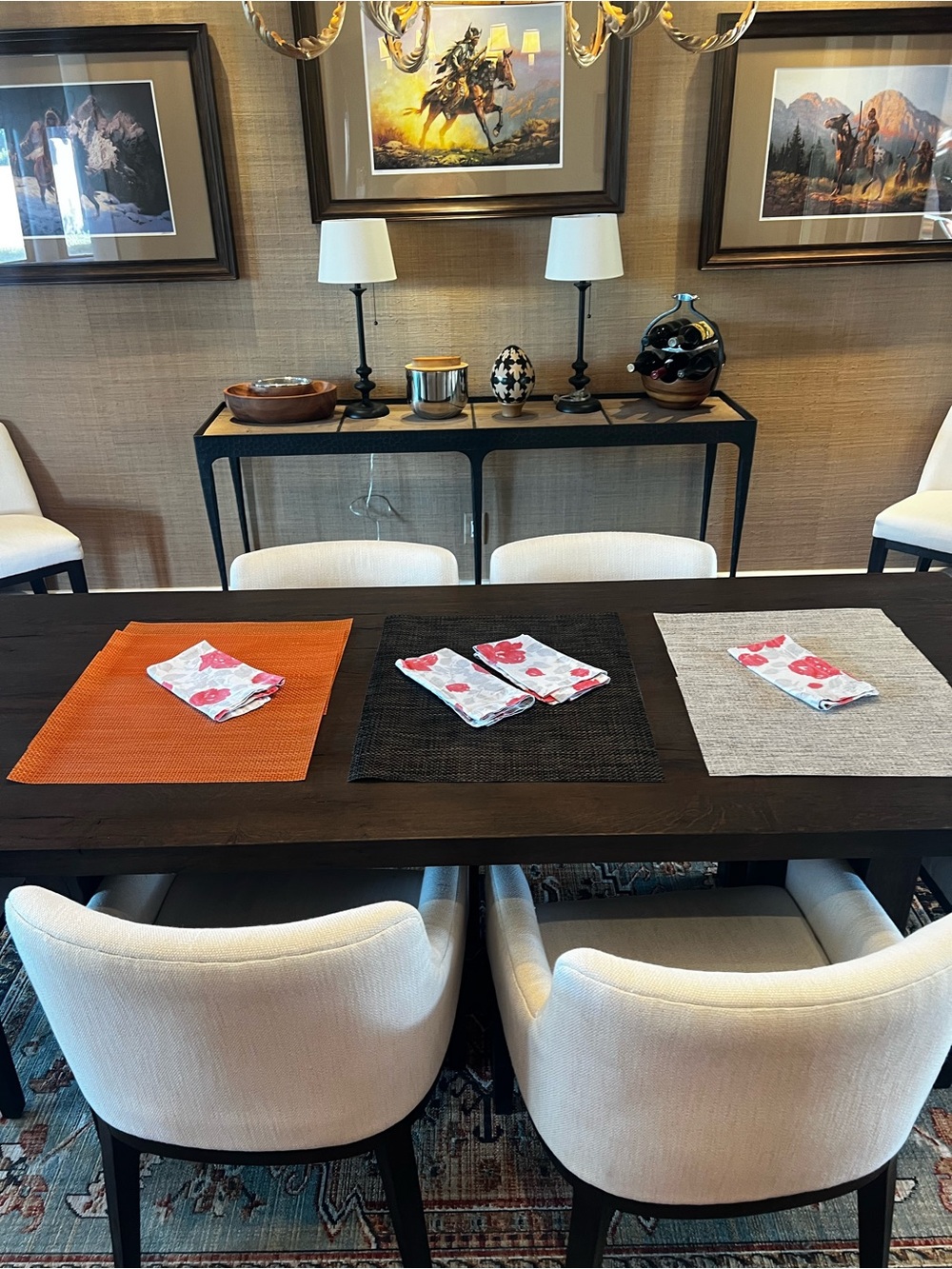 Dining Table Placemats Set in Orange, Black, and Gray